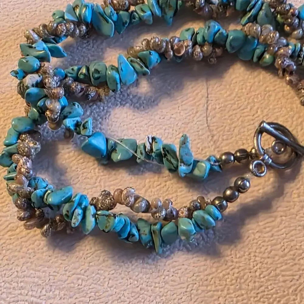 Abalone Pendant Snail Shell & Turquoise Stone Necklace w/  Boho 213 - Picture 6 of 9